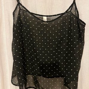 American Apparel Chiffon Black Tank Top with white Polka Dots